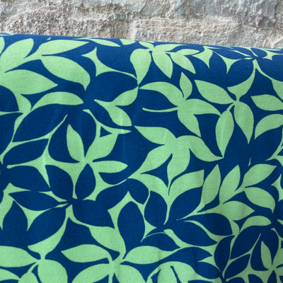 Soft Sweat Green And Navy Leaves Fabric
