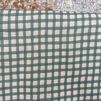 Mint Blue Check Linen Like Slub 