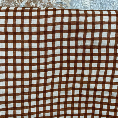 Brown Check Linen Like Slub 