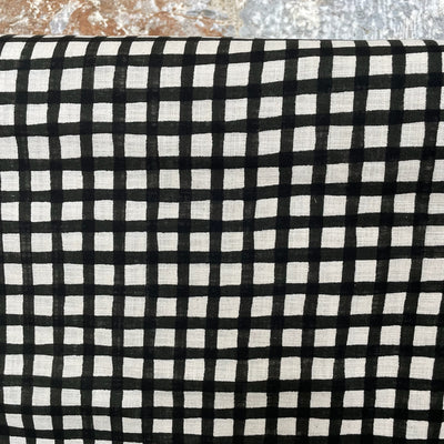 Black Check Linen Like Slub