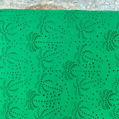 Palm Tree Cotton Broderie Anglaise Emerald