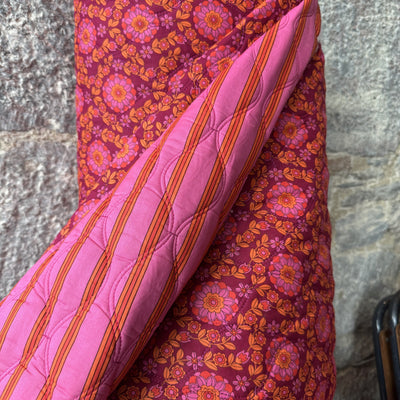 Cotton Voile  Double Sided Quilted Flower and Striped Fabric - £21m