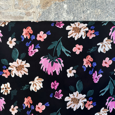 Colette Flowers Black French Terry Fabric by Nerida Hansen - £20m