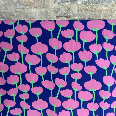 Poppies Pop Royal Blue Ecovero Viscose Fabric by Nerida Hansen - £12m
