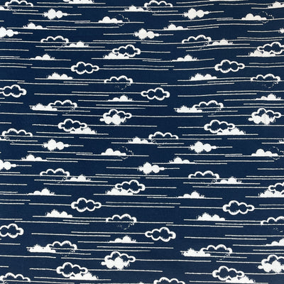 Navy Clouds Organic Cotton Jersey Fabric